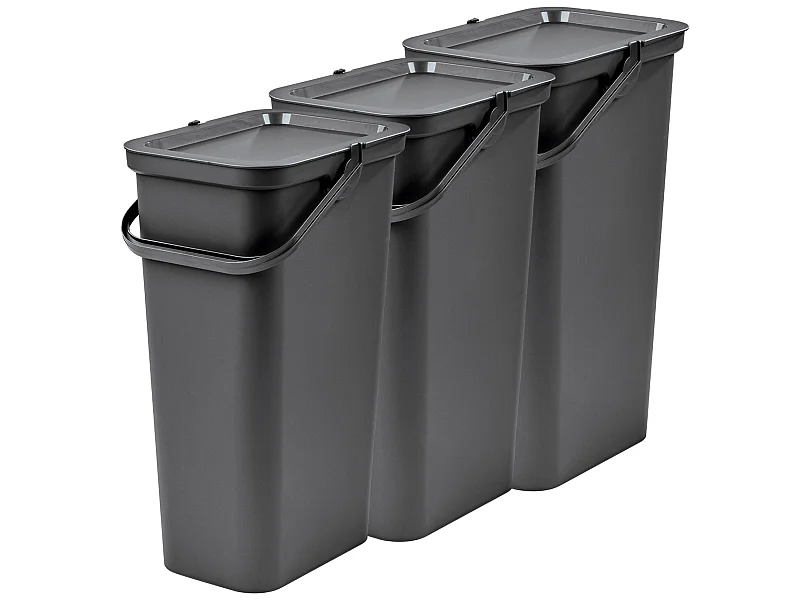 Set de 3 poubelles 40L graphite avec poignée