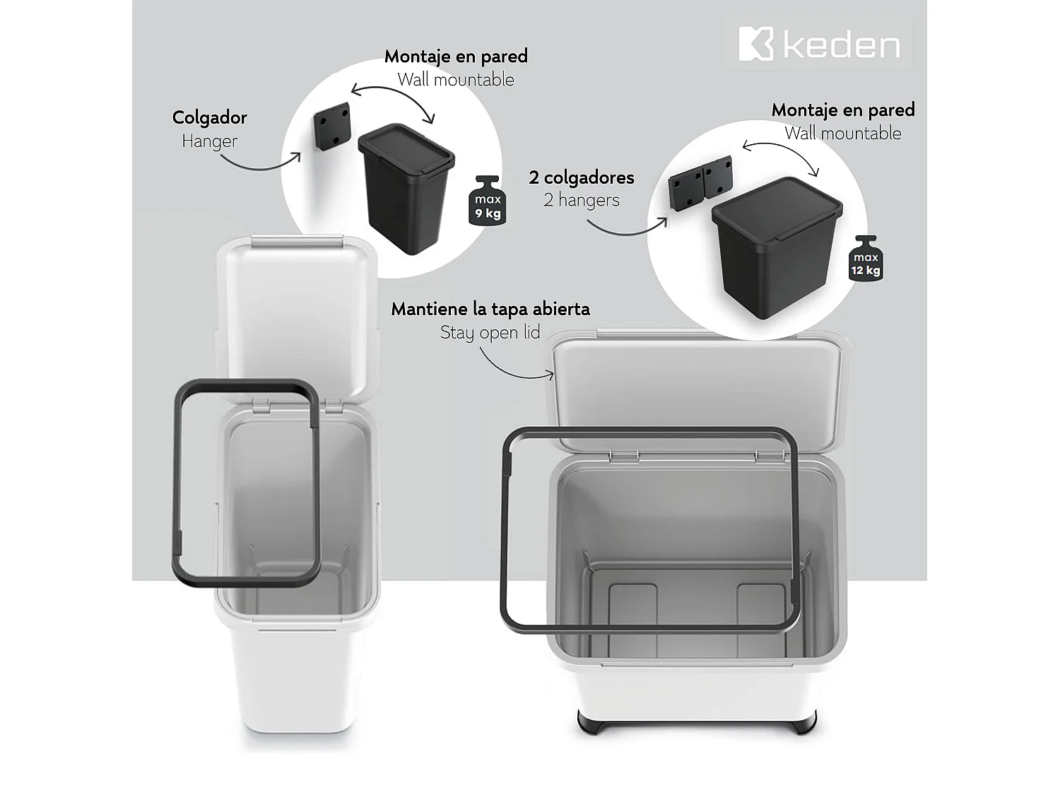 Cube de recyclage carré 30L Couleur blanche Keden 39x29x41