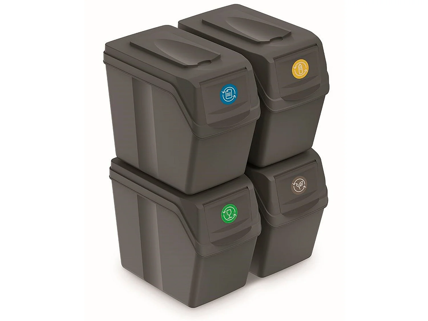 Ensemble de 4 cubes de recyclage 80L Prosperplast Sortibox de plastique gris