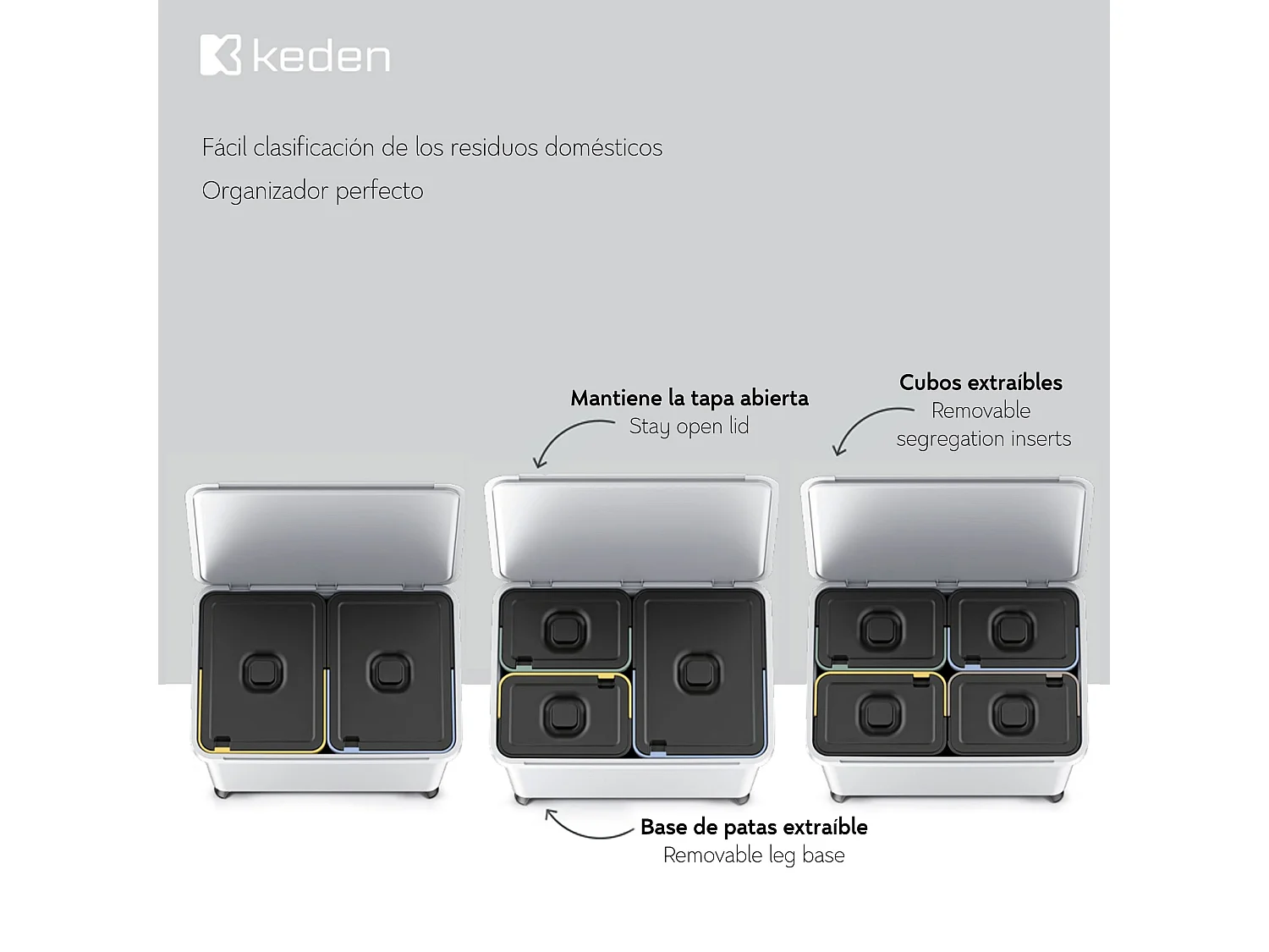 Système de classificateur de recyclage gris 4x10L Keden 56x39x41