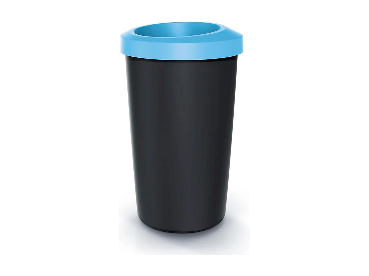 Recyclage Cube 45L Keden en plastique avec un couvercle bleu ouvert. 39x39x65