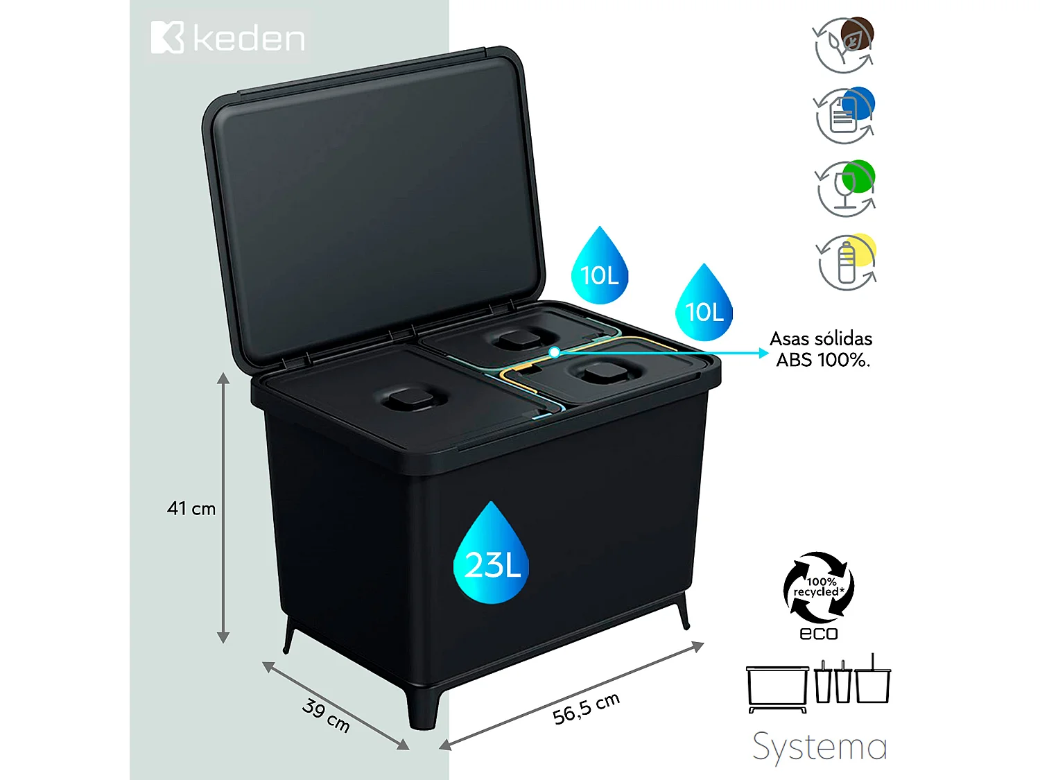 2x10l + 1x23l Keden 56x39x41 Système de classification de recyclage