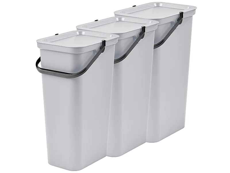 Set de 3 poubelles 25L Blanc avec poignée