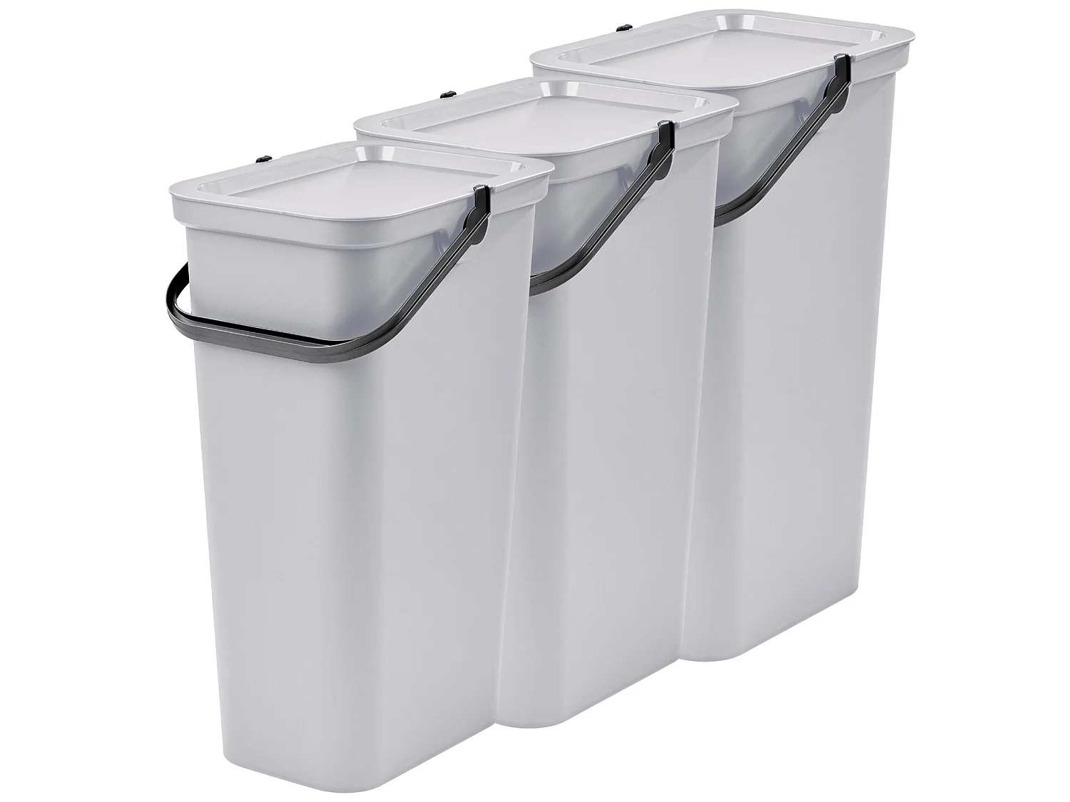 Set de 3 poubelles 25L Blanc avec poignée