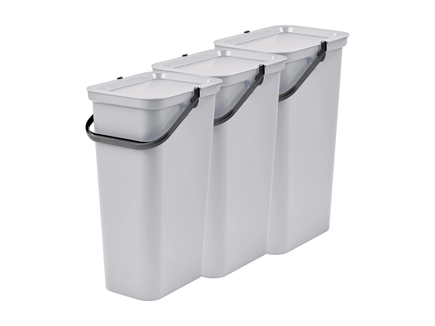 Set de 3 poubelles 25L Blanc avec poignée