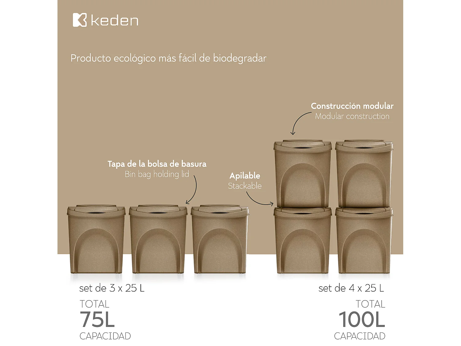 Sortibox pour recycler 3x25L Keden 39x29x45