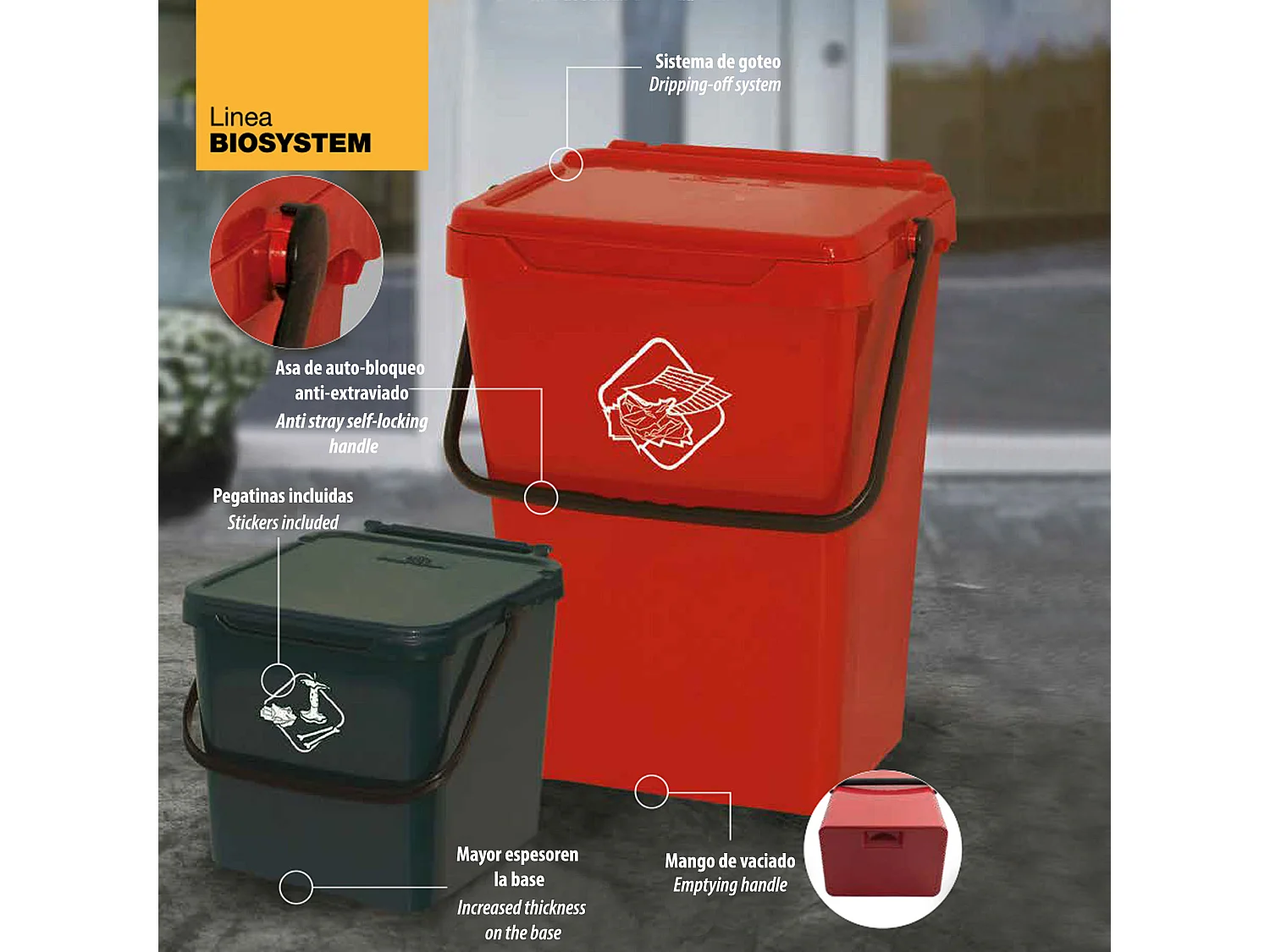 Seau en polypropylène avec poignée et couvercle vert, 30 Lt.400x305x390 mm 4x3,5x39 cm