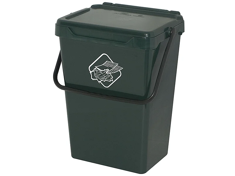 Seau en polypropylène avec poignée et couvercle vert, 40 Lt.400x305x510 mm. 4x3,5x51 cm