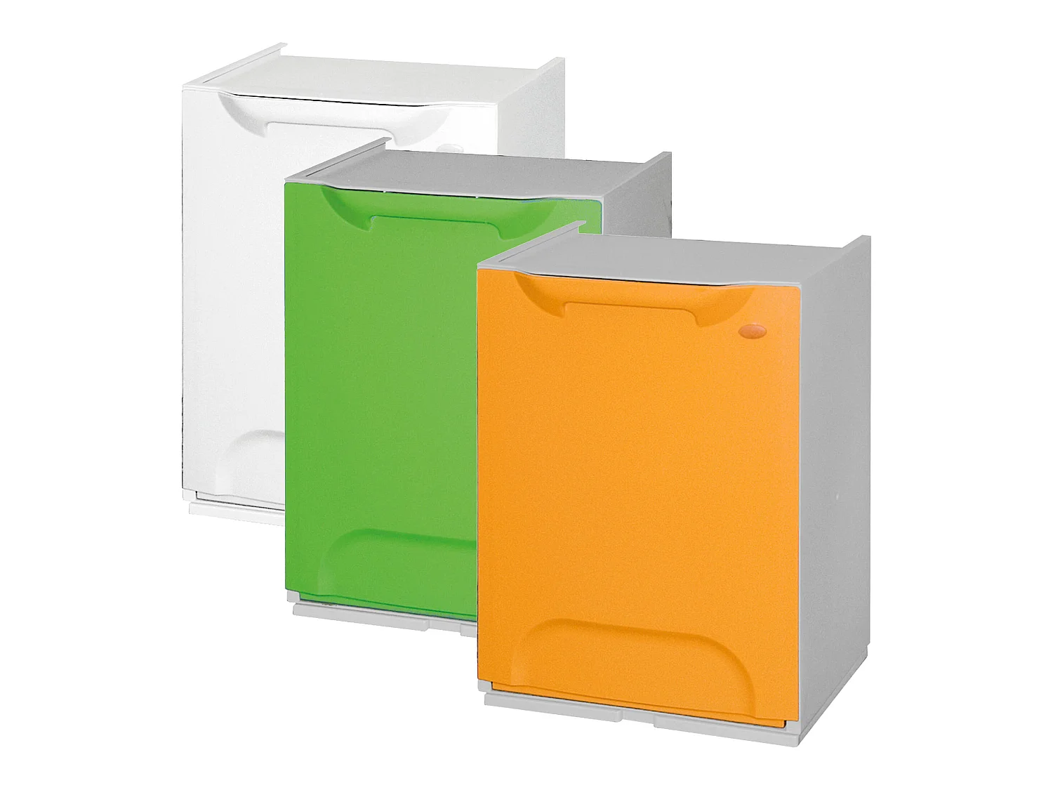 Paquet de 3 bacs de recyclage en polypropylène vert, jaune et blanc, avec dépôt à l'intérieur, 60 L au total