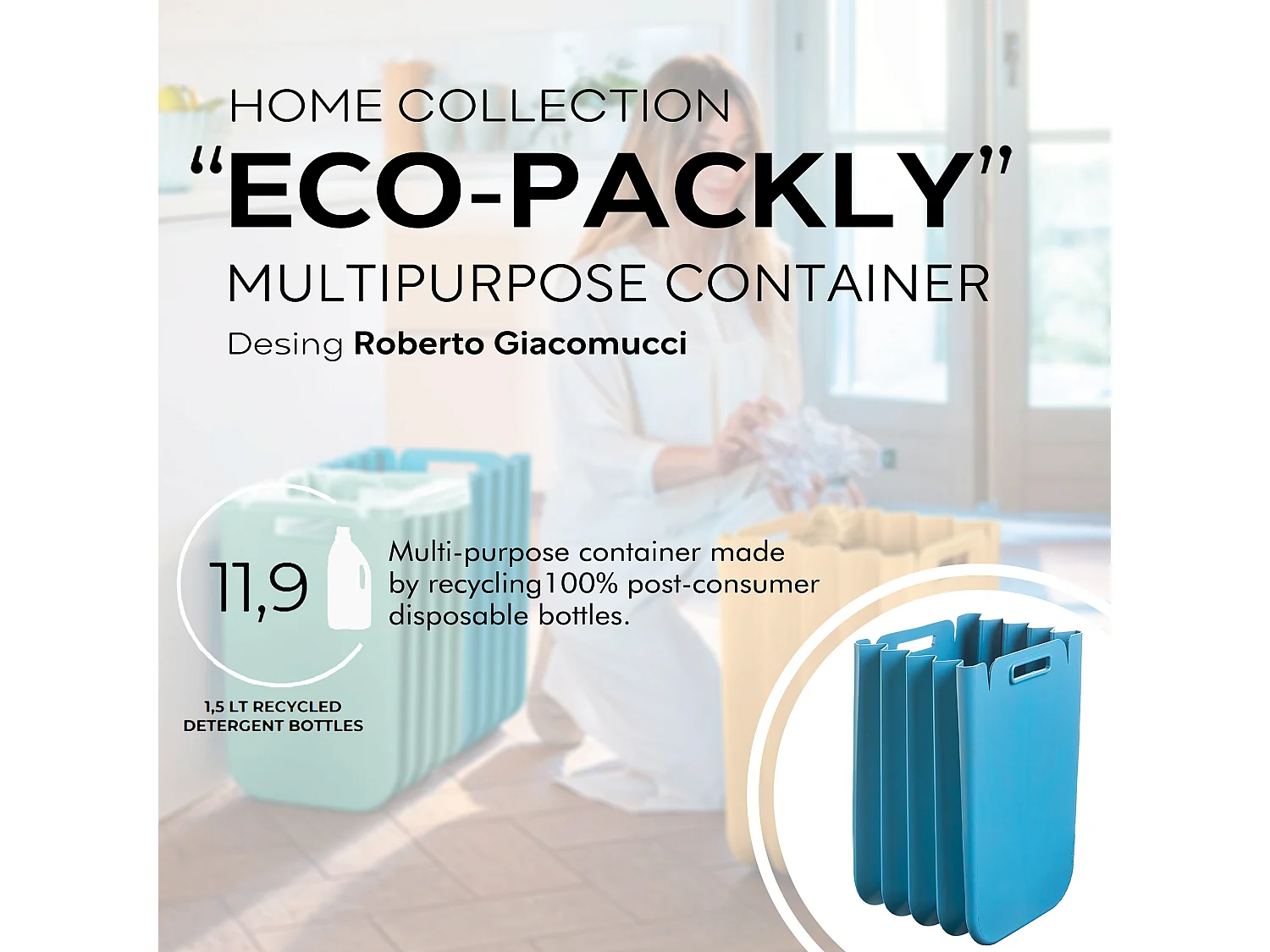 Cube de déchets multi-moussant 3x set pliable 25 litres  One (total 75L), en plastique recyclé, 45x30 cms, en couleur