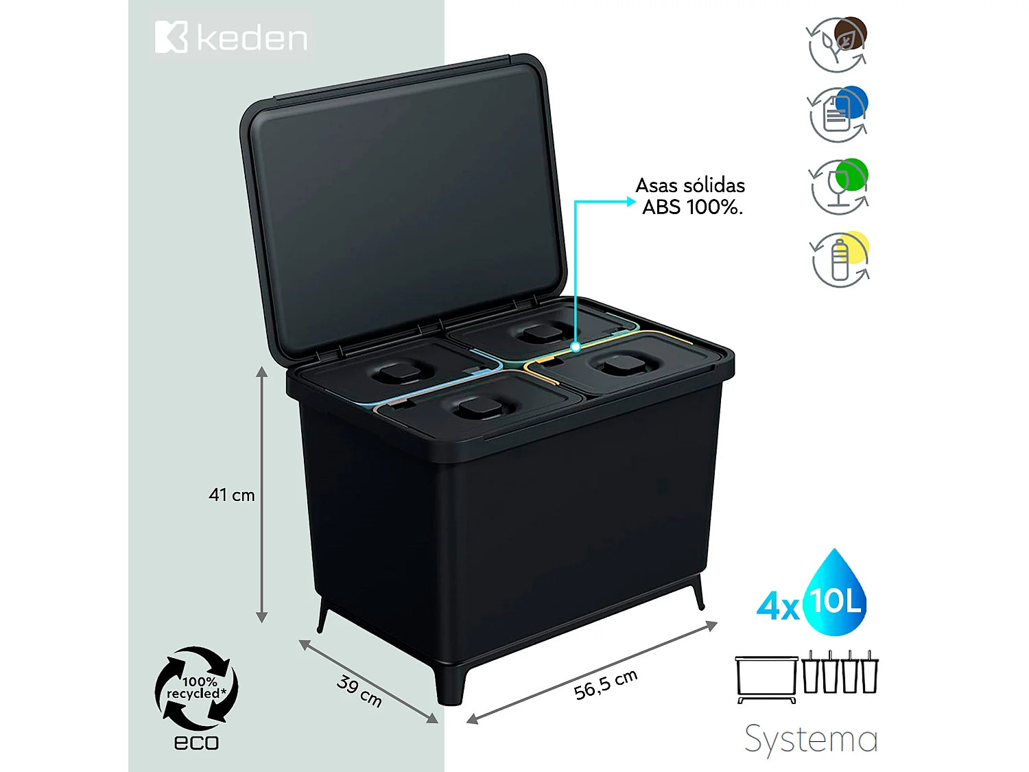 Système de classification de recyclage 4 x 10l Keden 56x39x41