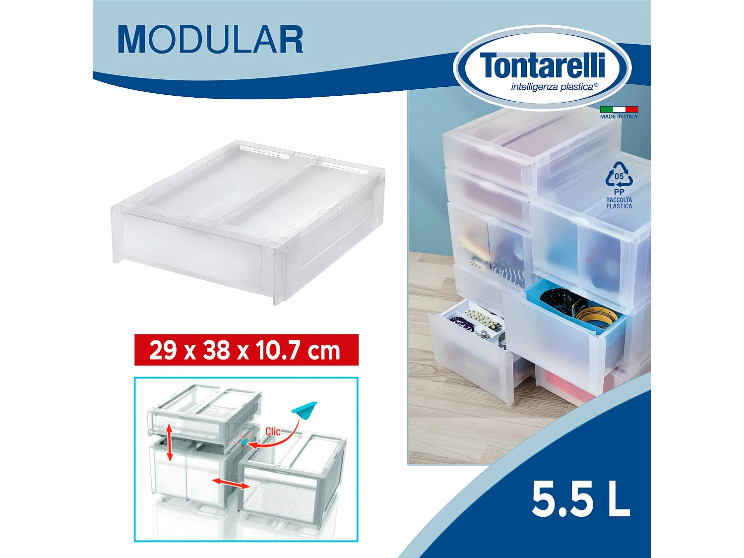 Boîte de rangement "MODULAR" basse 5,5L