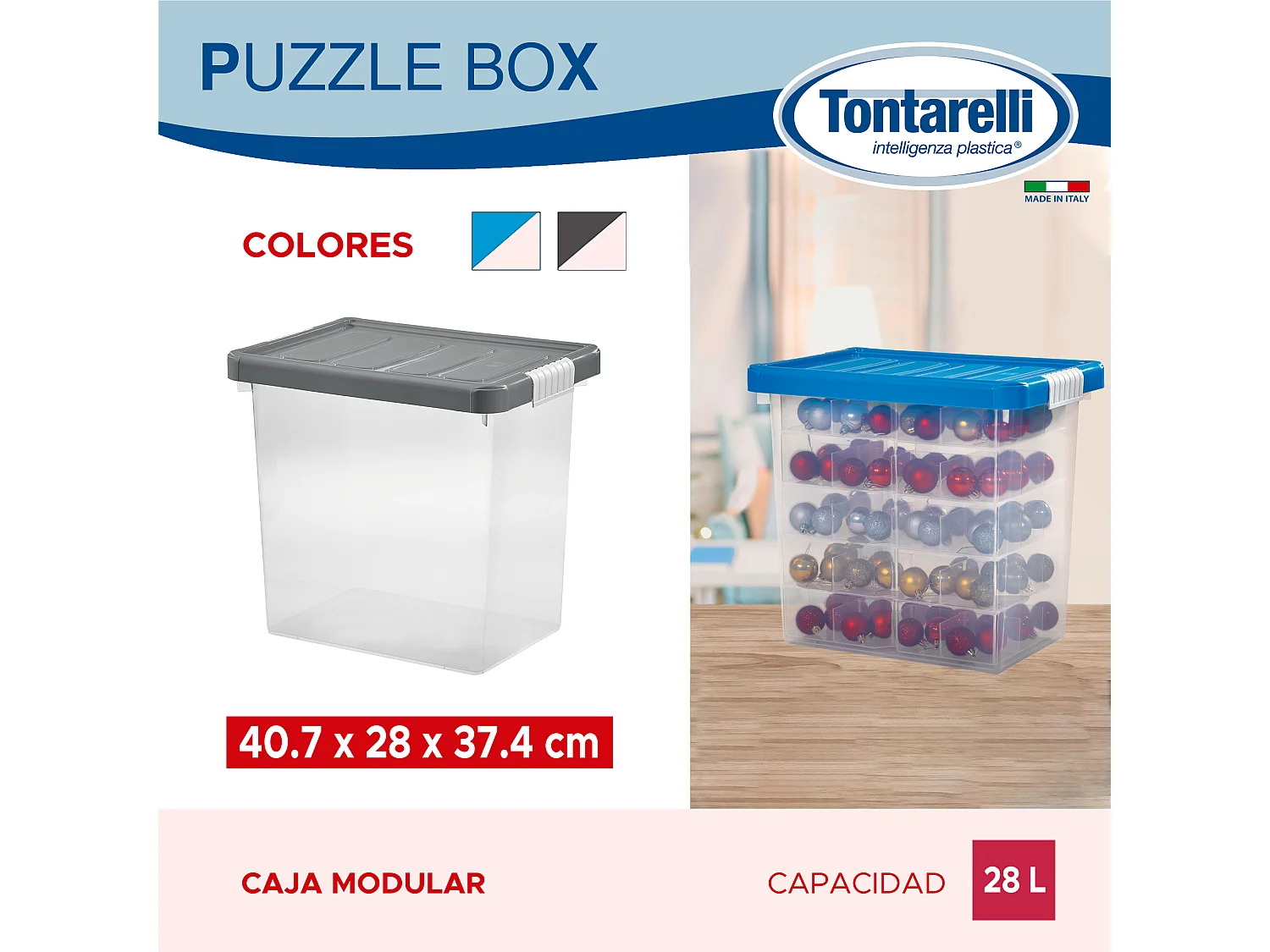 Boîte de rangement avec couvercle + clips + 5 plateaux en graphite