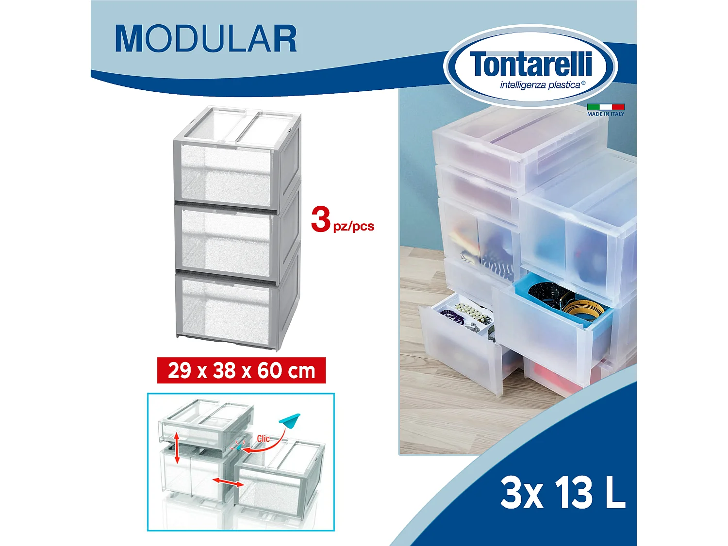 Meuble de rangement "MODULAR" (3 tiroirs hauts + 2 organiseurs)