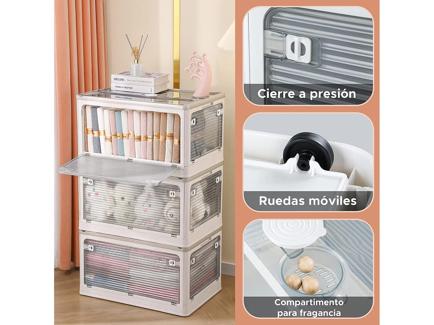 Lot de 3 boîtes de rangement pliables grises 28l