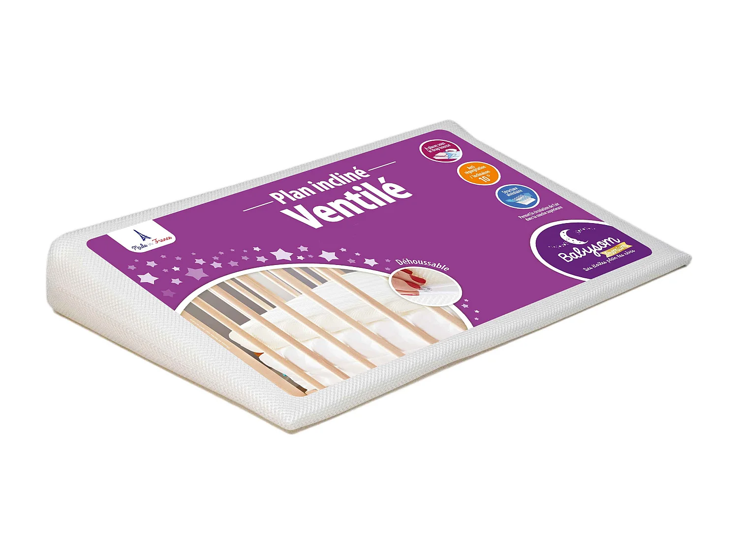 Plan incliné Ventilé - 70x35 cm | Inclinateur 10° | Pour lit bébé 70x140cm | Déhoussable