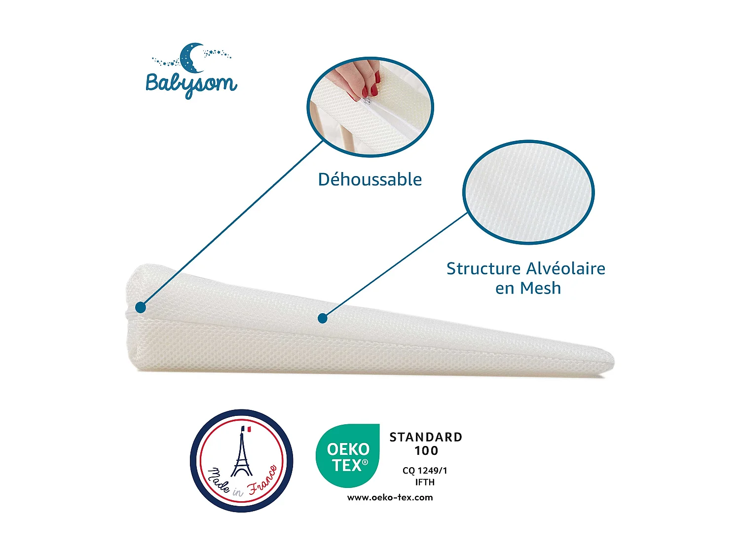 Plan incliné Ventilé - 70x35 cm | Inclinateur 10° | Pour lit bébé 70x140cm | Déhoussable