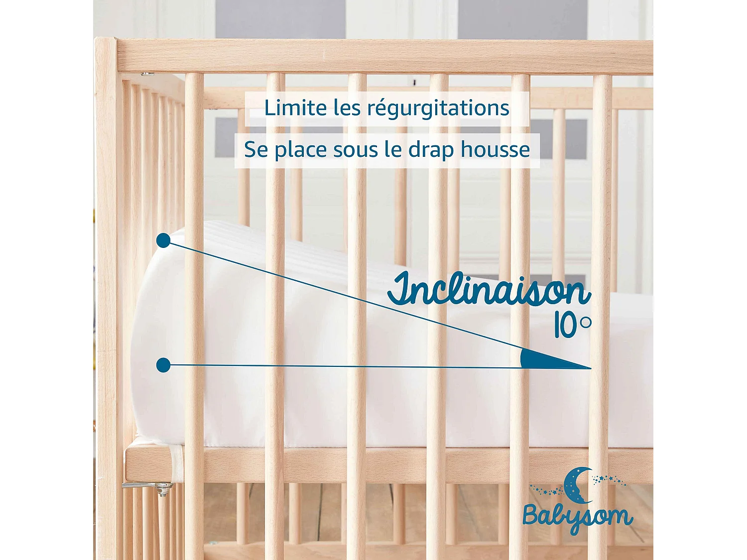 Plan incliné Ventilé - 70x35 cm | Inclinateur 10° | Pour lit bébé 70x140cm | Déhoussable