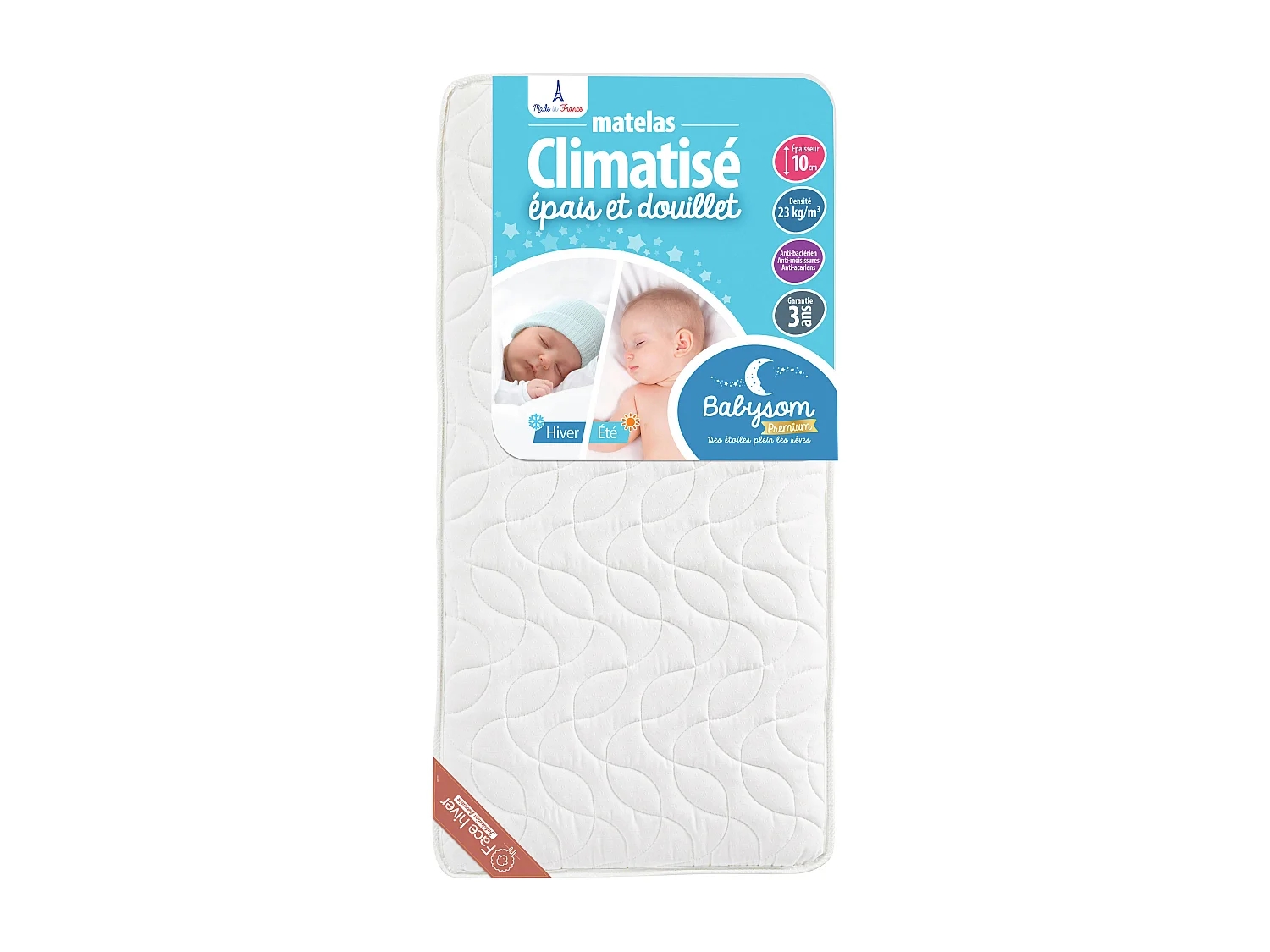 Matelas Enfant/Bébé Climatisé - 70x140x10 cm | Réversible | Anti-acarien