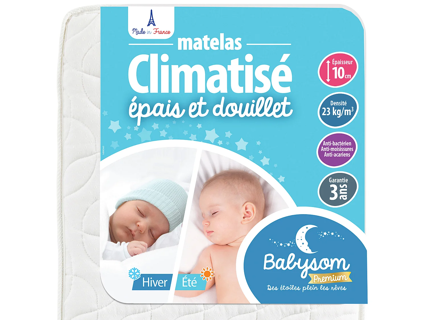 Matelas Enfant/Bébé Climatisé - 70x140x10 cm | Réversible | Anti-acarien