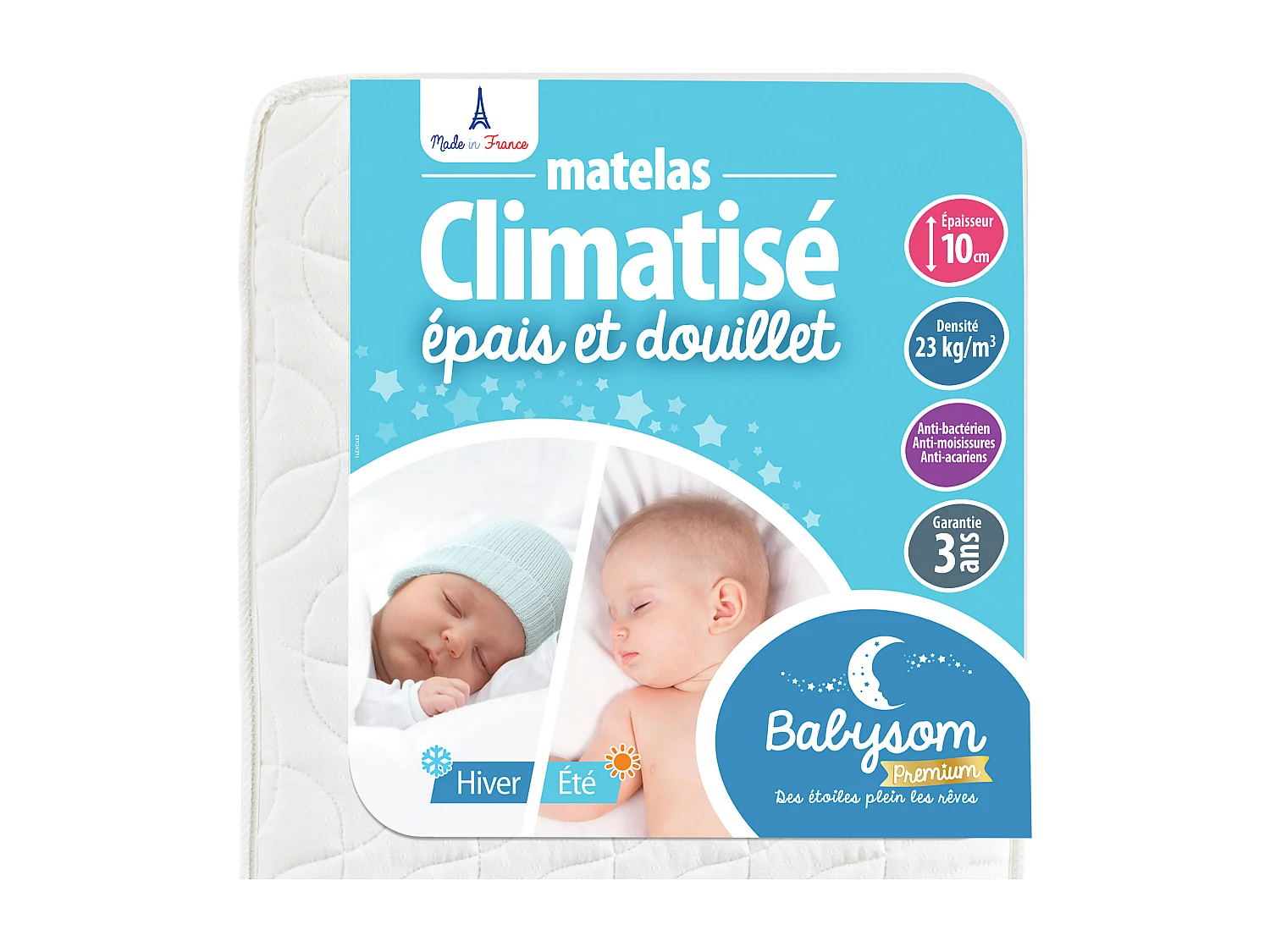 Matelas Enfant/Bébé Climatisé - 60x120x10 cm | Réversible | Anti-acarien