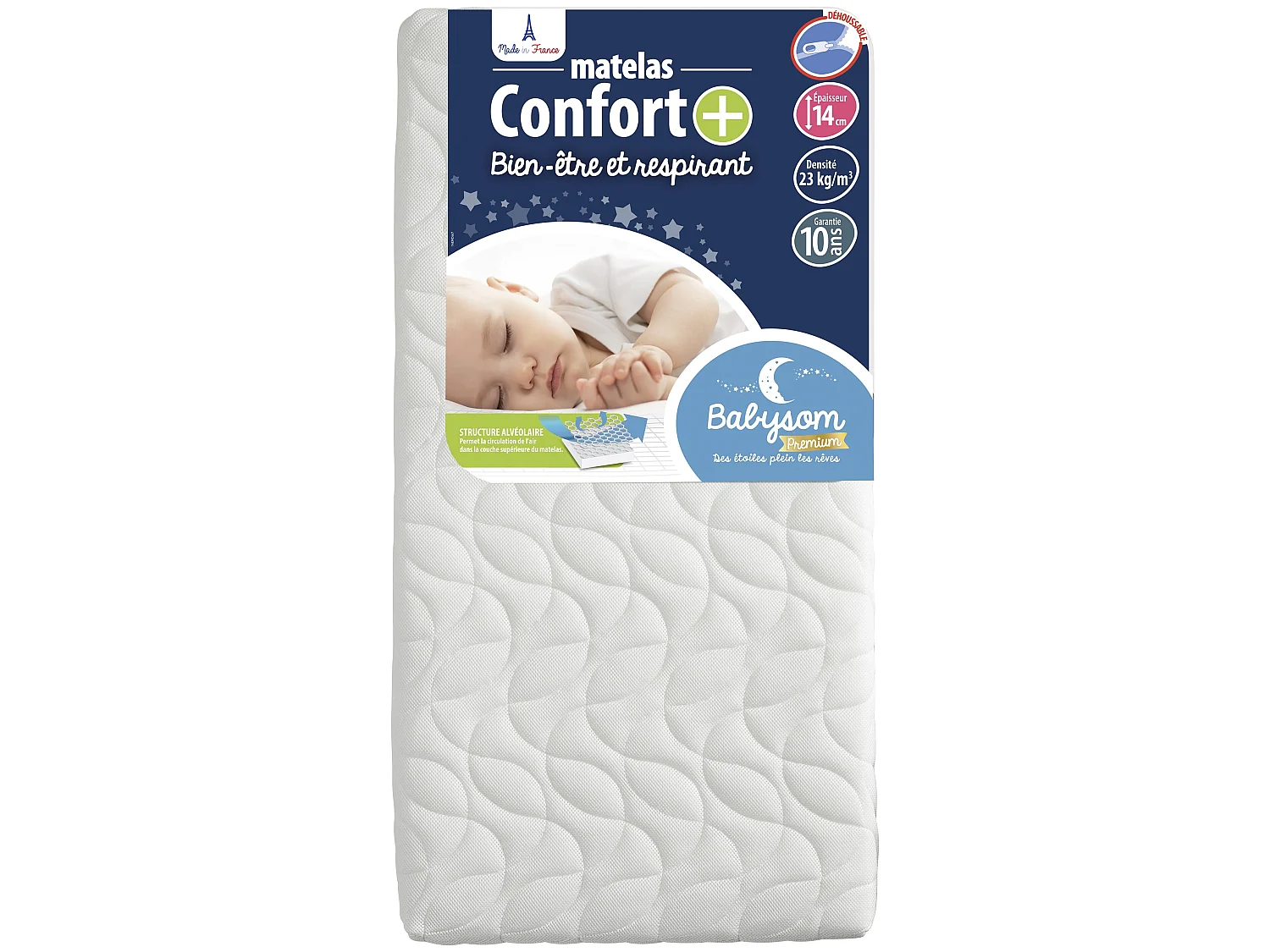 Matelas Enfant/Bébé Confort+ 70x140x14 cm | Circulation Parfaite de l'air | Confort | Déhoussable