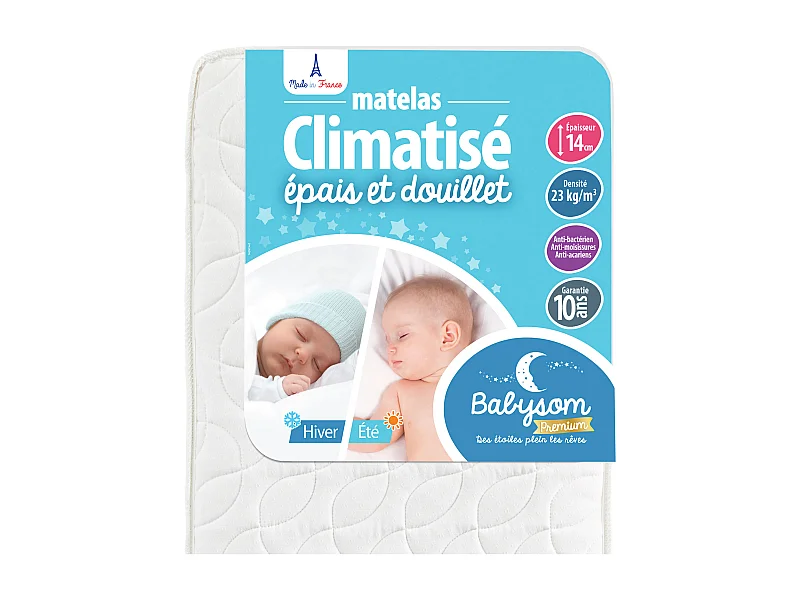 Matelas Enfant/Bébé Climatisé - 70x140x14 cm | Réversible | Anti-acarien