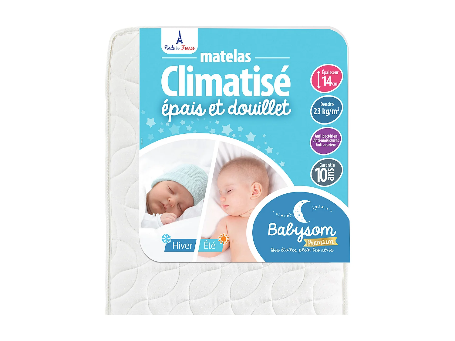 Matelas Enfant/Bébé Climatisé - 70x140x14 cm | Réversible | Anti-acarien