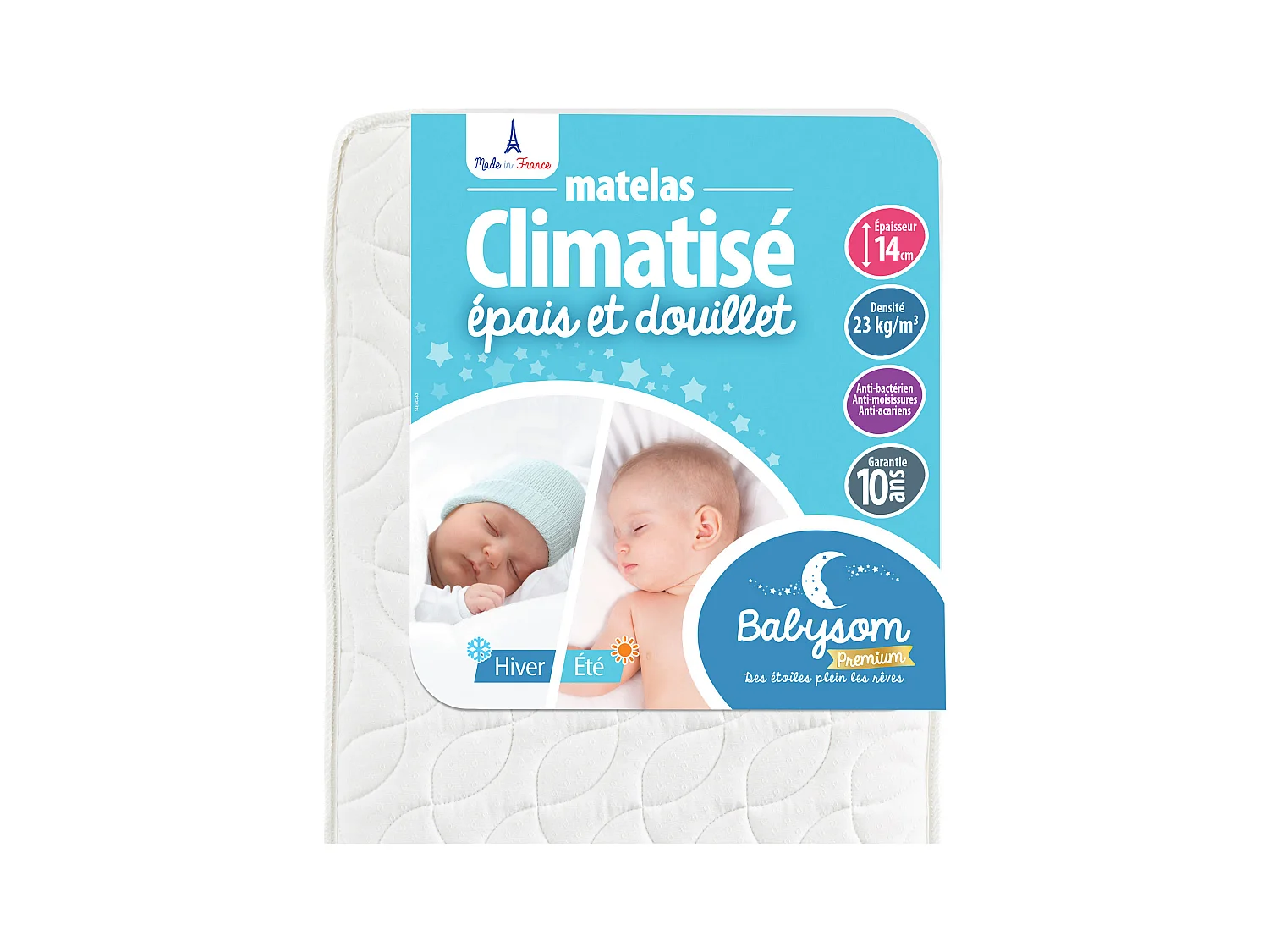 Matelas Enfant/Bébé Climatisé - 70x140x14 cm | Réversible | Anti-acarien