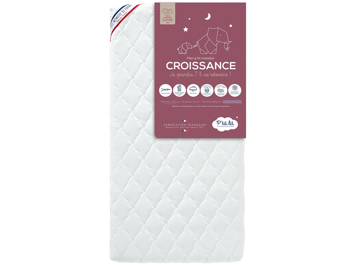 Matelas Bébé Croissance | 60x120 cm | Déhoussable