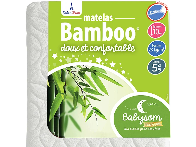 Matelas Bébé Bamboo - 60x120x10 cm | Ultra Doux | Sans Traitement Chimique | Déhoussable