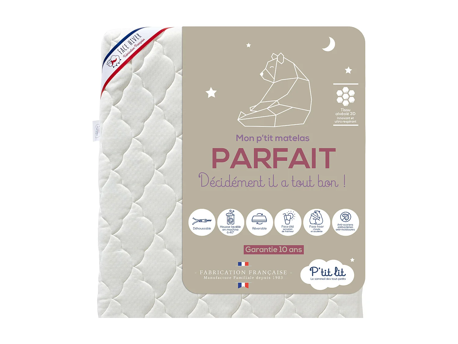 Matelas Bébé/Enfant Parfait | 70x140x10 cm | Déhoussable | Réversible