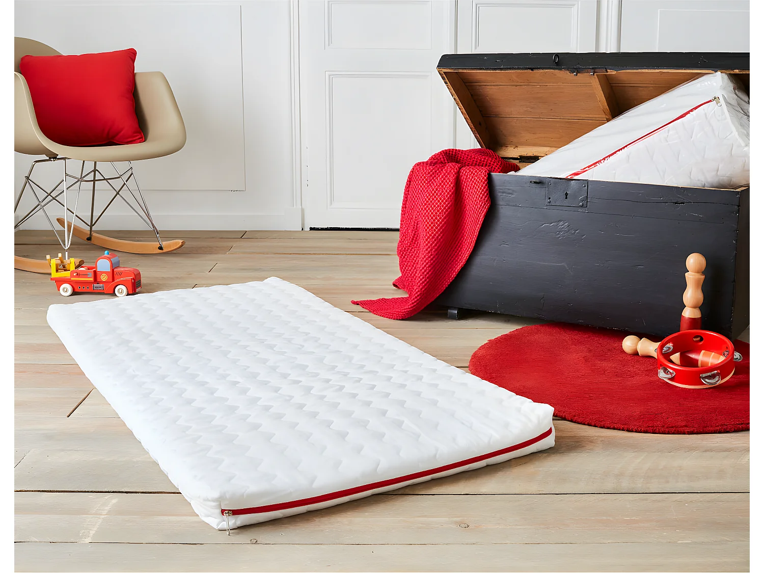 Matelas de Voyage pour Bébé - 60x120x5 cm | Roulé | Microfibre Ouatinée | Déhoussable