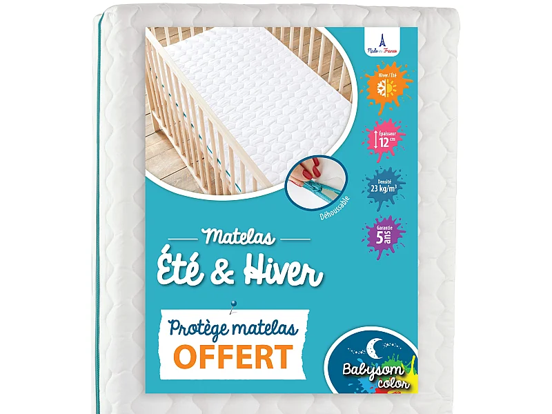 Matelas Enfant/Bébé - 70x140 cm | OFFERT : 1 Protège Matelas Imperméable | Réversible | Déhoussable