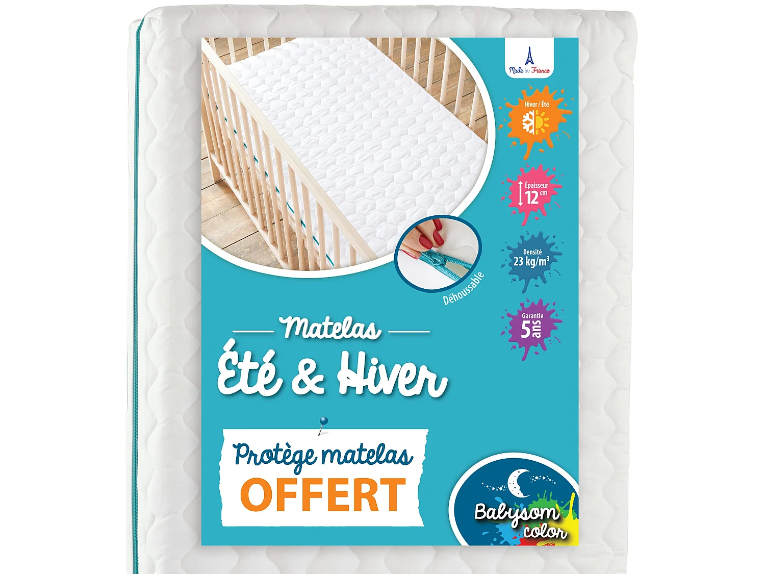 Matelas Enfant/Bébé - 70x140 cm | OFFERT : 1 Protège Matelas Imperméable | Réversible | Déhoussable