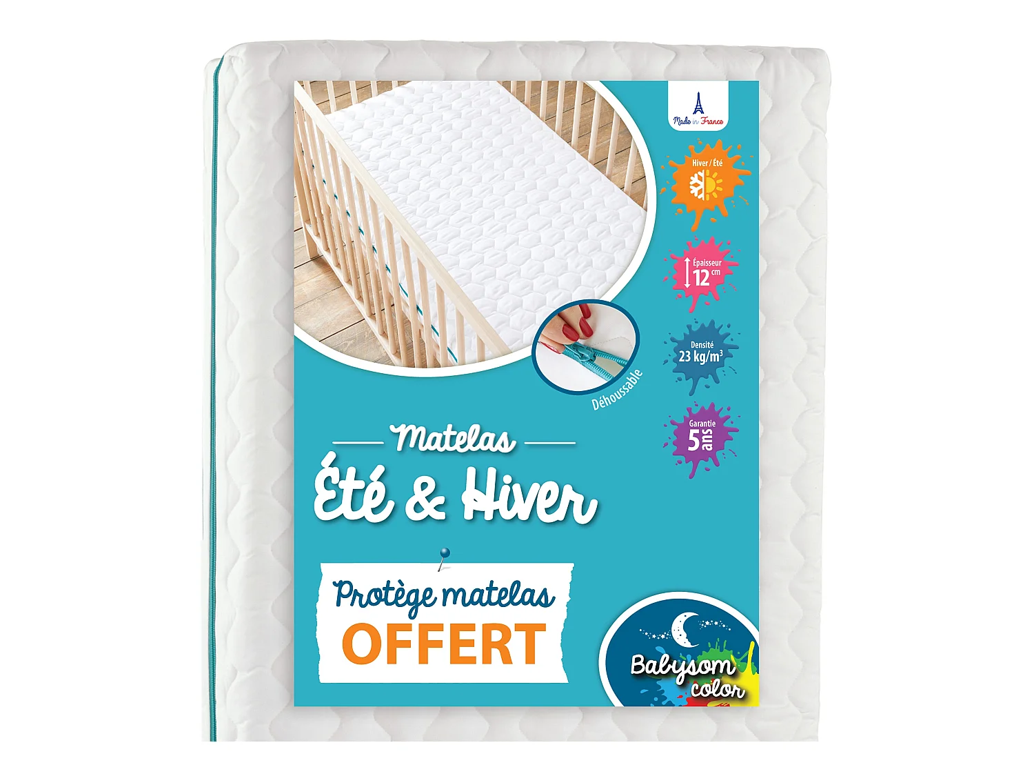 Matelas Enfant/Bébé - 70x140 cm | OFFERT : 1 Protège Matelas Imperméable | Réversible | Déhoussable