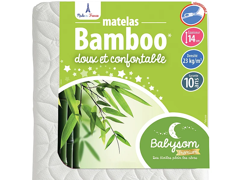 Matelas Enfant/Bébé Bamboo - 70x140x14 cm | Ultra Doux | Sans Traitement Chimique | Déhoussable