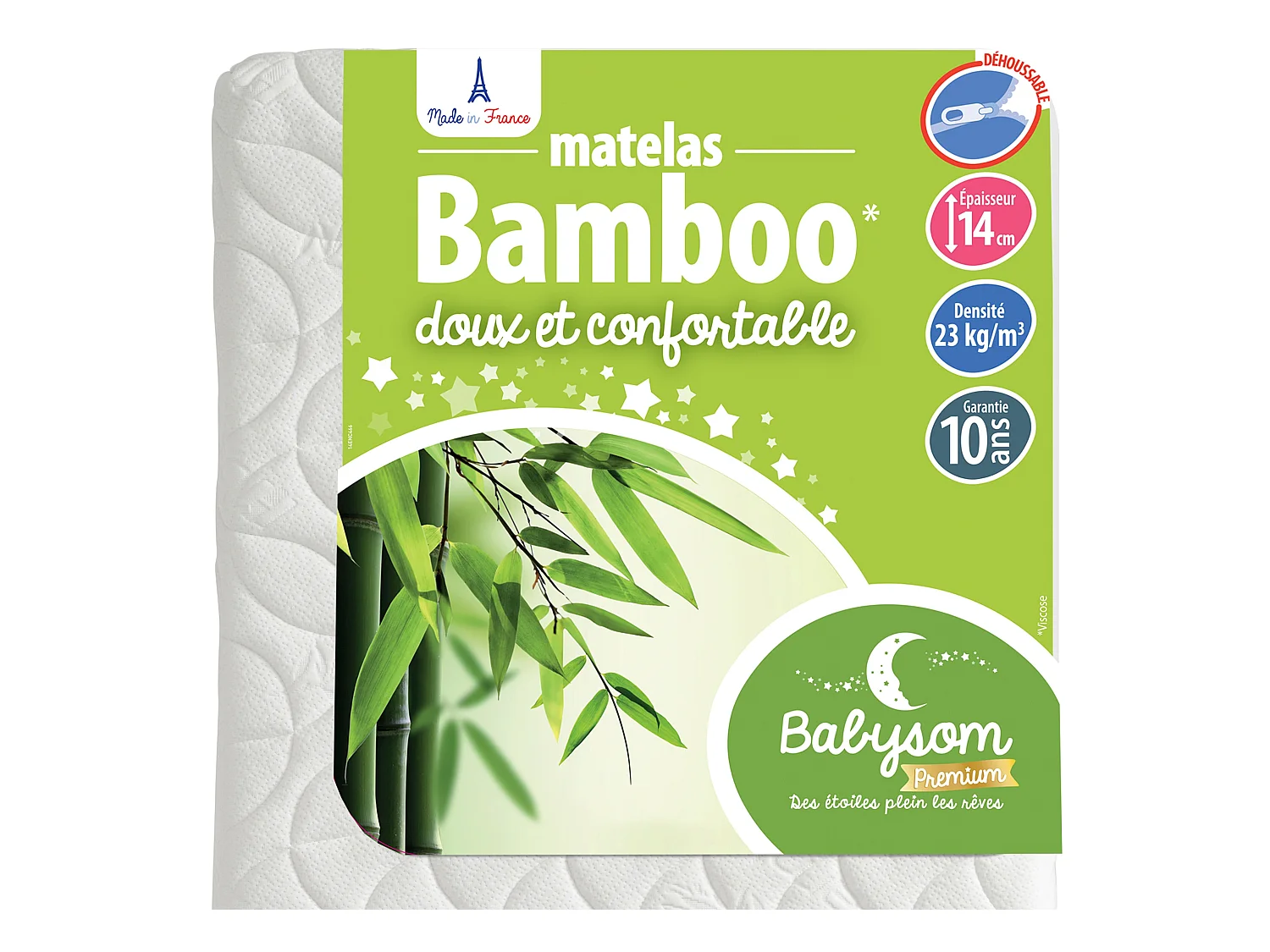 Matelas Enfant/Bébé Bamboo - 70x140x14 cm | Ultra Doux | Sans Traitement Chimique | Déhoussable