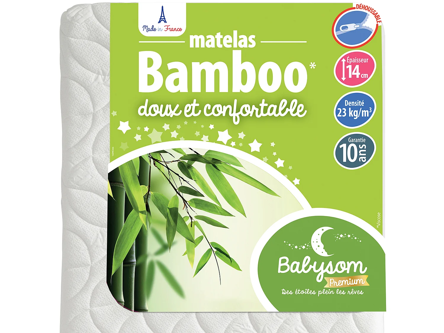 Matelas Enfant/Bébé Bamboo - 70x140x14 cm | Ultra Doux | Sans Traitement Chimique | Déhoussable