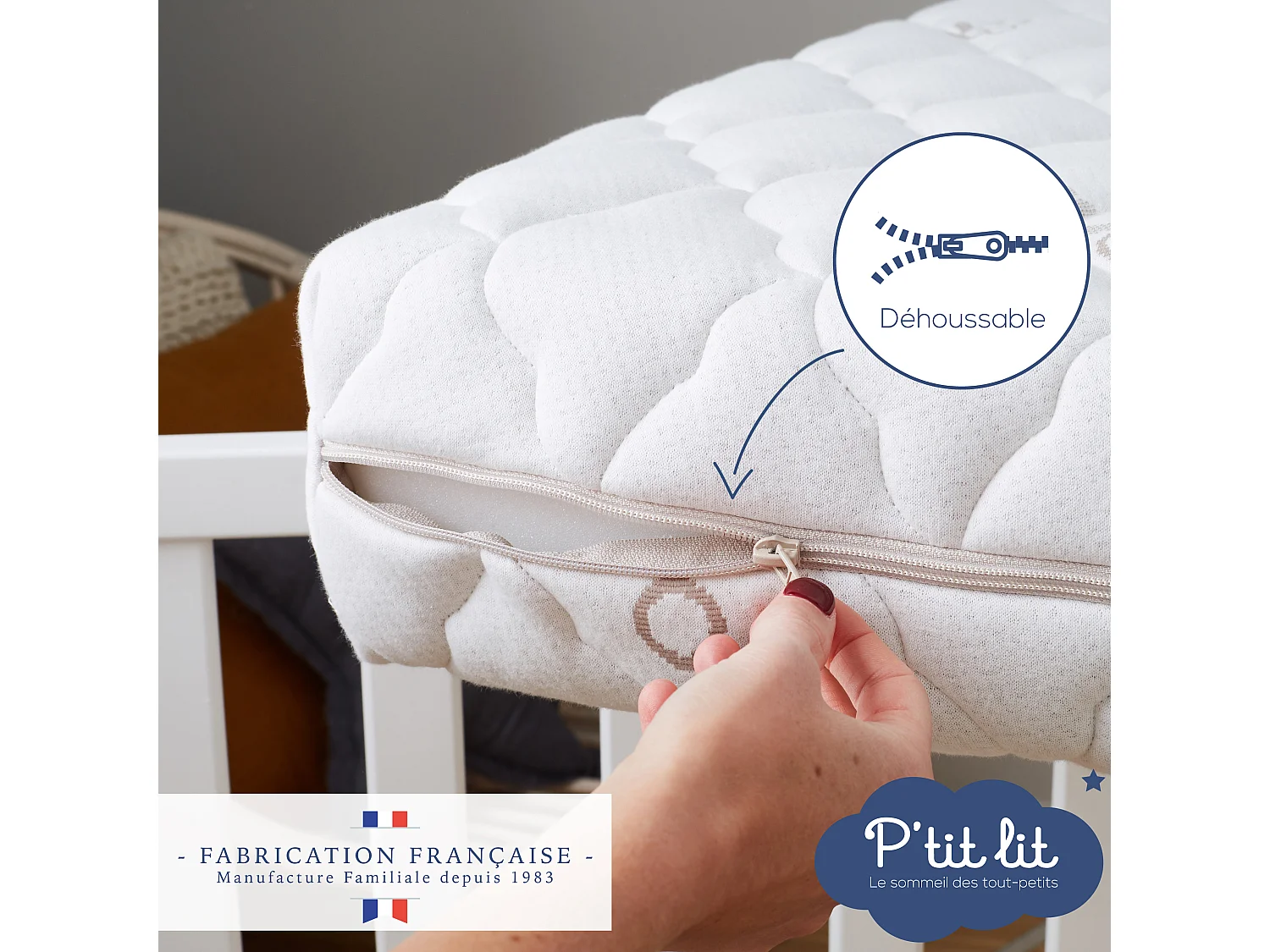 Matelas Bébé/Enfant Coton Bio | 70x140x10 cm | Déhoussable