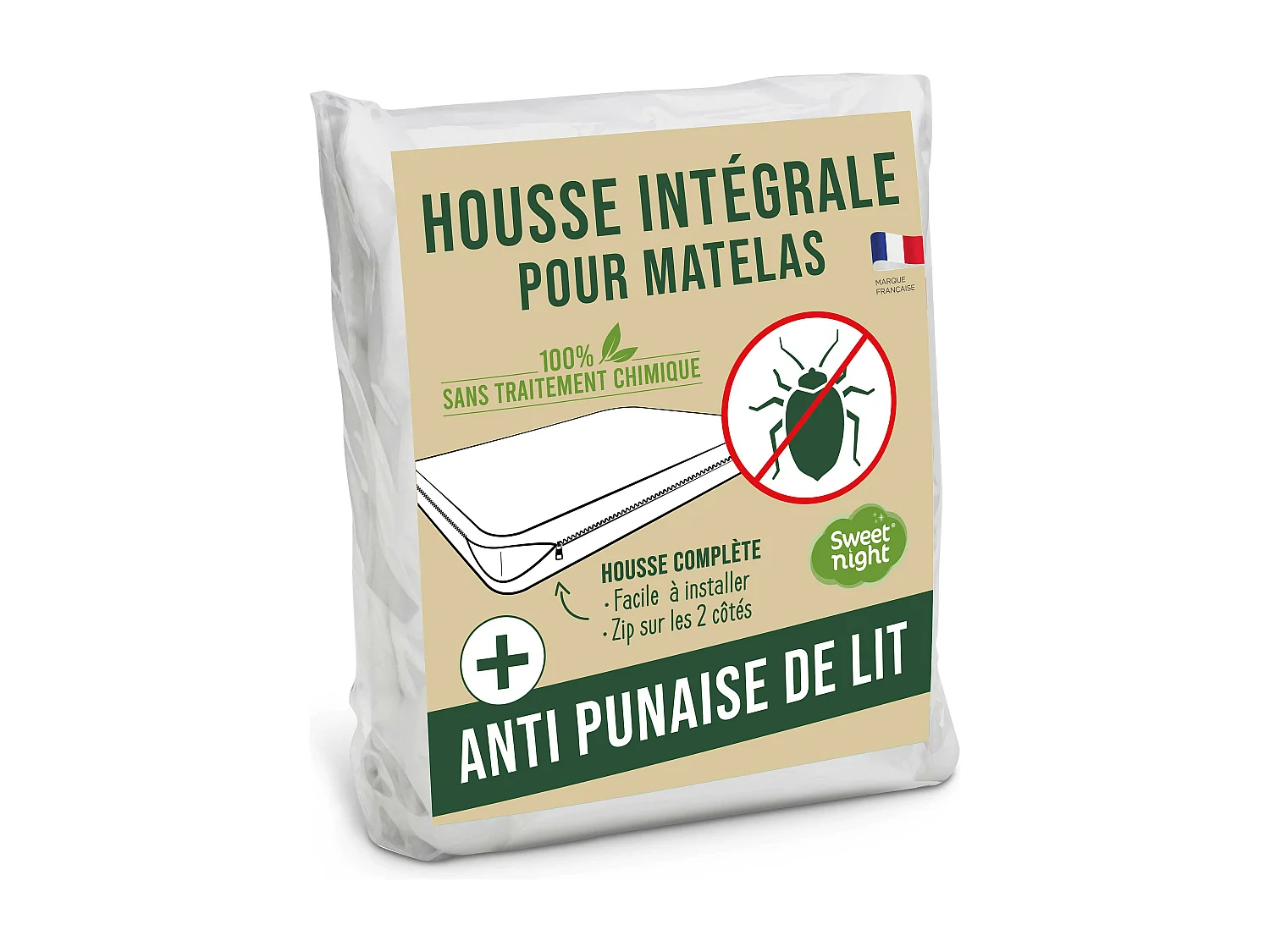 Housse intégrale matelas 90x200x30 cm|Anti-Punaise de lit |Fermeture à glissière | Ep. jusqu'à 30 cm