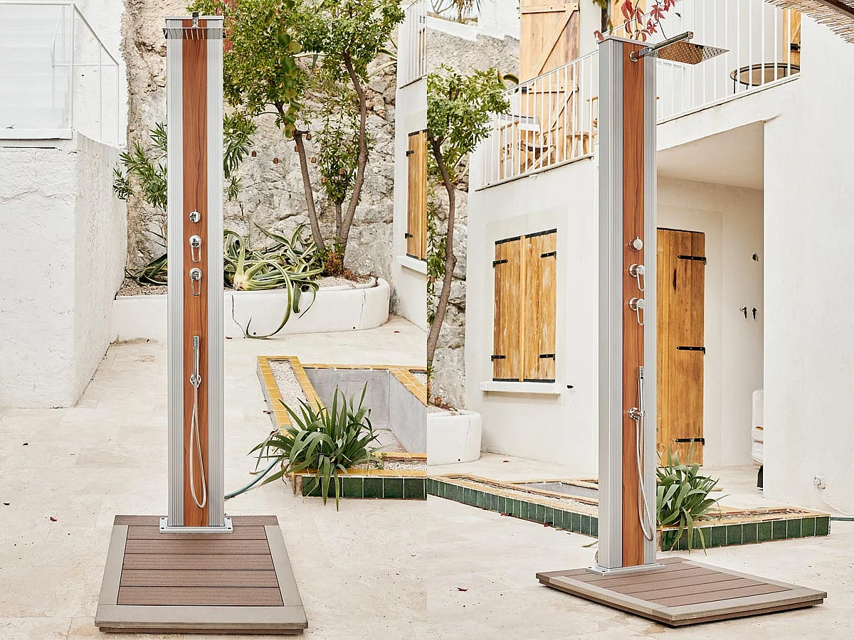 Douche solaire 40 L Dada Straight Inox habillage effet bois - Formidra