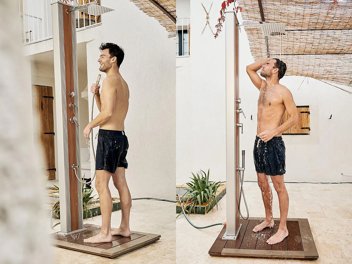 Douche solaire 40 L Dada Straight Inox habillage effet bois - Formidra