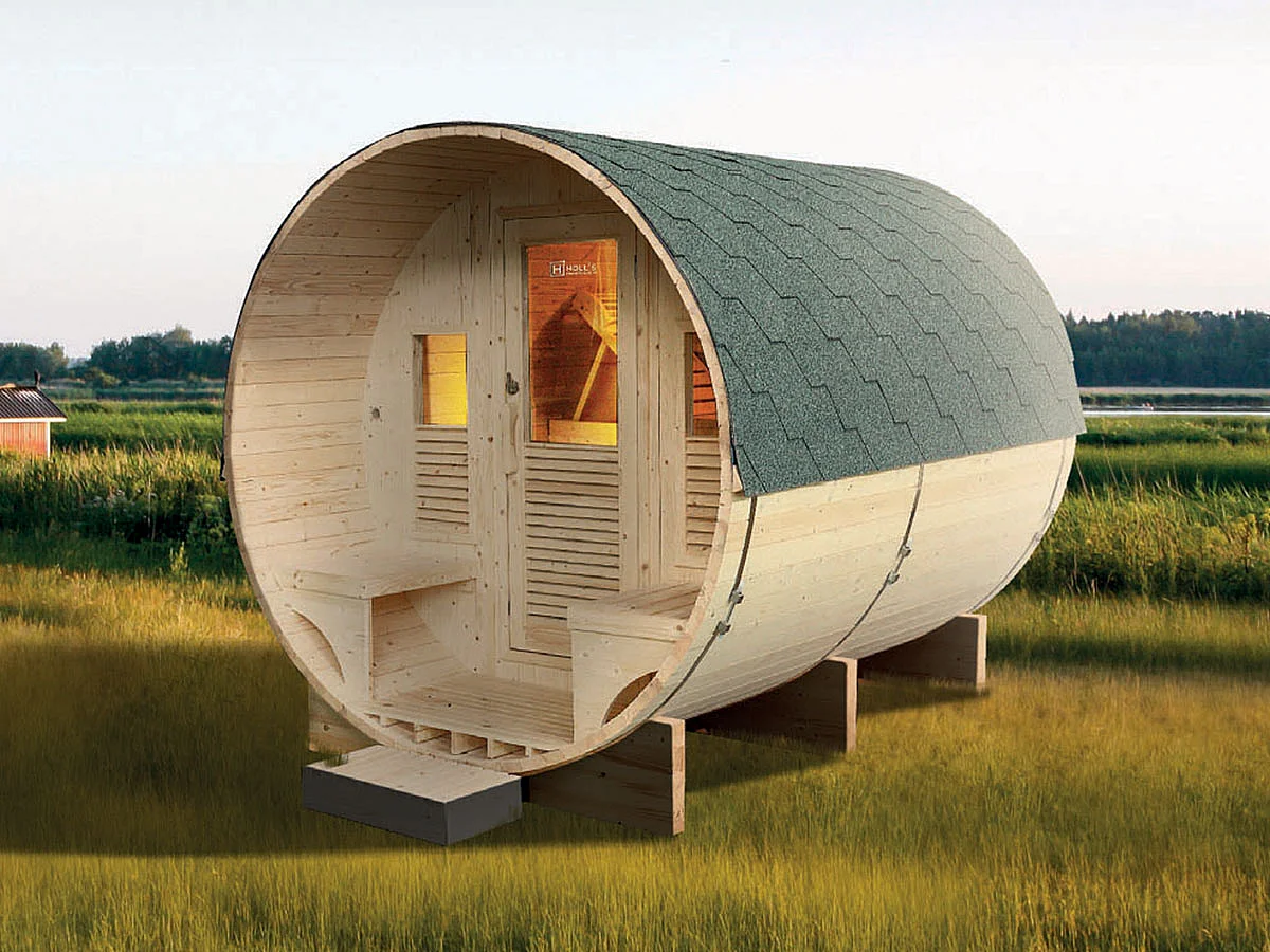 Sauna Gaïa Holl's Cabina de vapor Exterior Abeto - Iluminación Interior Terraza bancos - Luna - Paquete de accesorios incluido