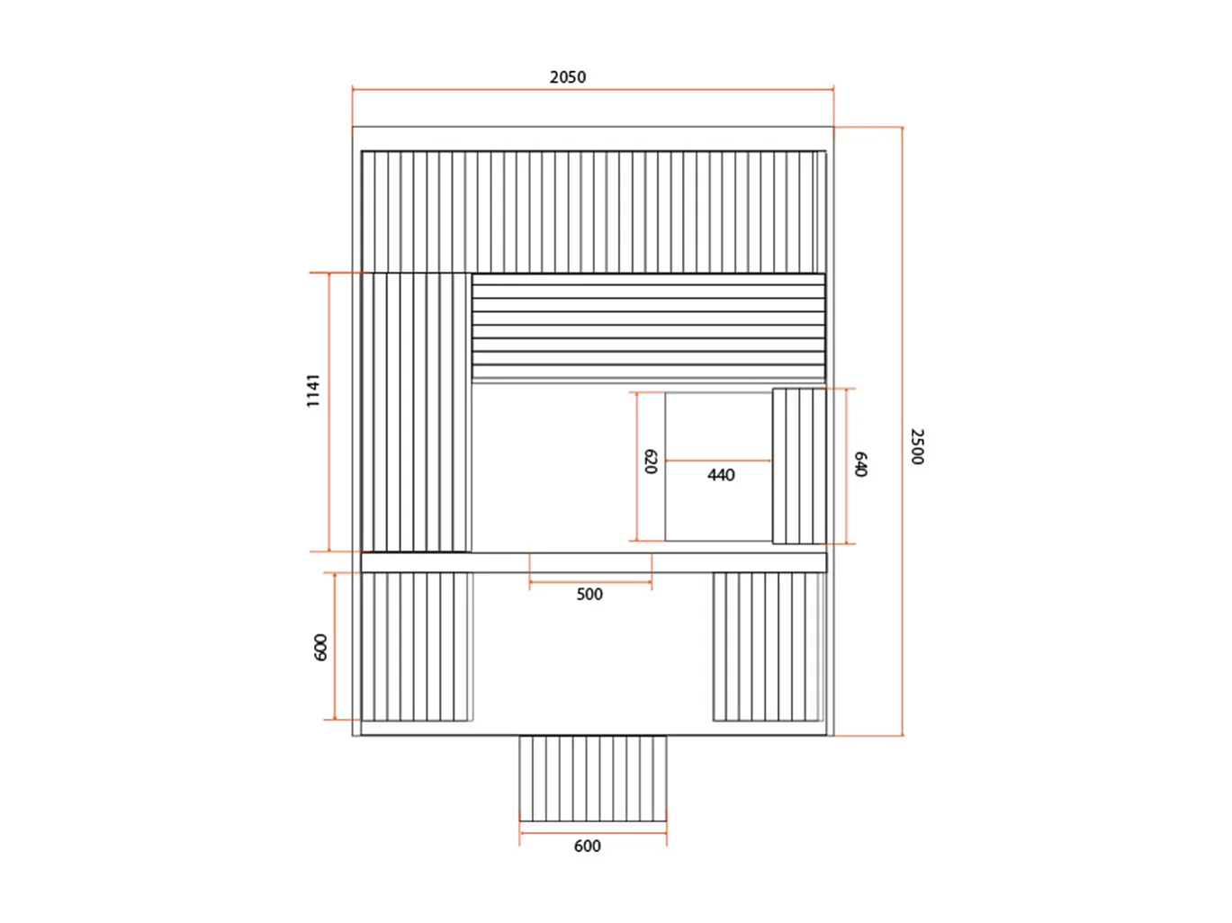 Sauna Gaïa Holl's Cabina de vapor Exterior Abeto - Iluminación Interior Terraza bancos - Luna - Paquete de accesorios incluido