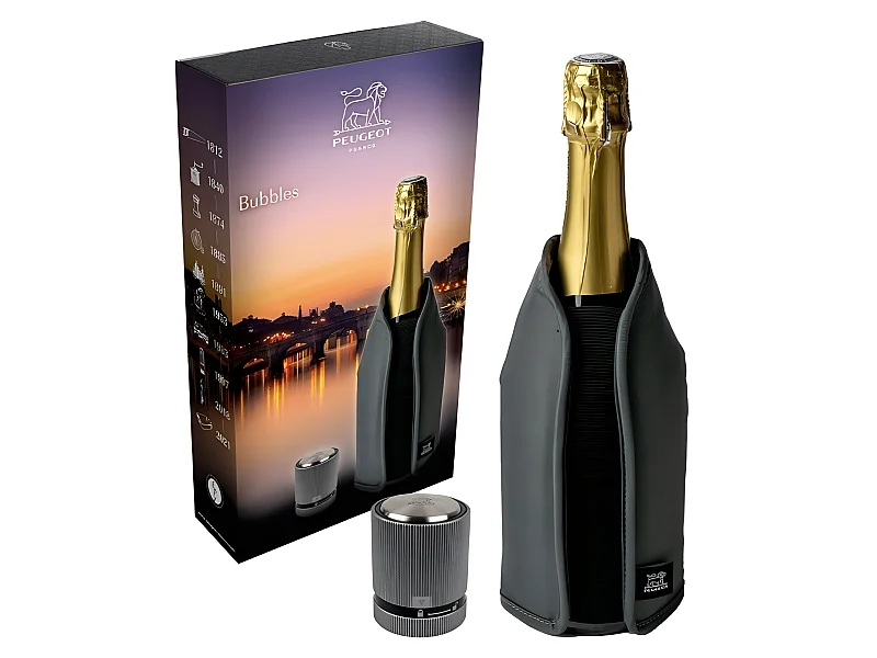 Coffret rafraichisseur Frizz gris et bouchon à champagne Line carbone