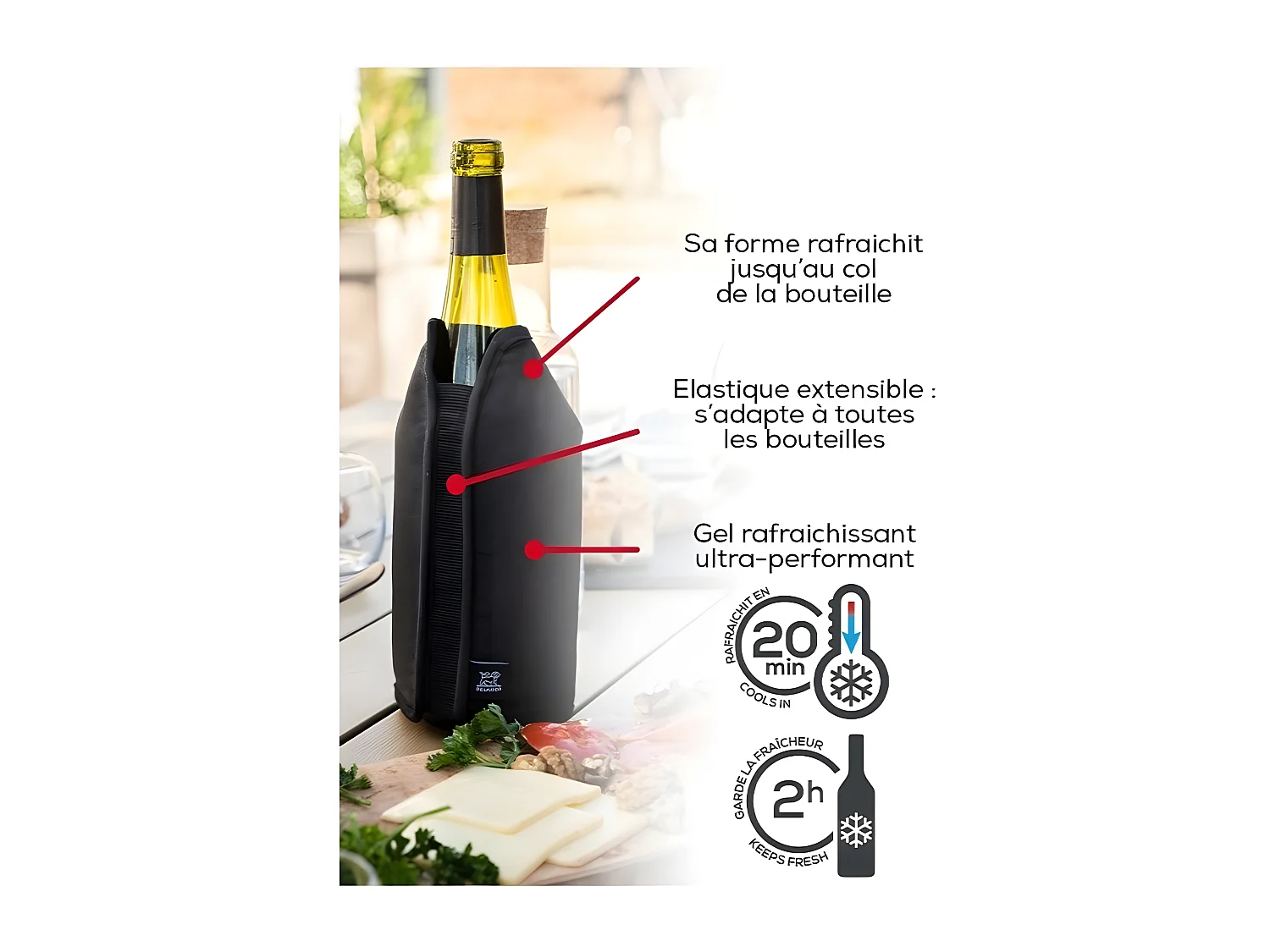 Coffret rafraichisseur Frizz gris et bouchon à champagne Line carbone