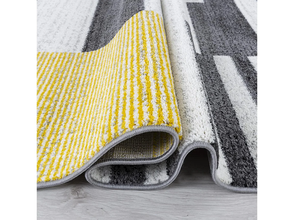 tapis entrée 50x80 tissé jaune et gris rectangle motif géométrique LIGNAL