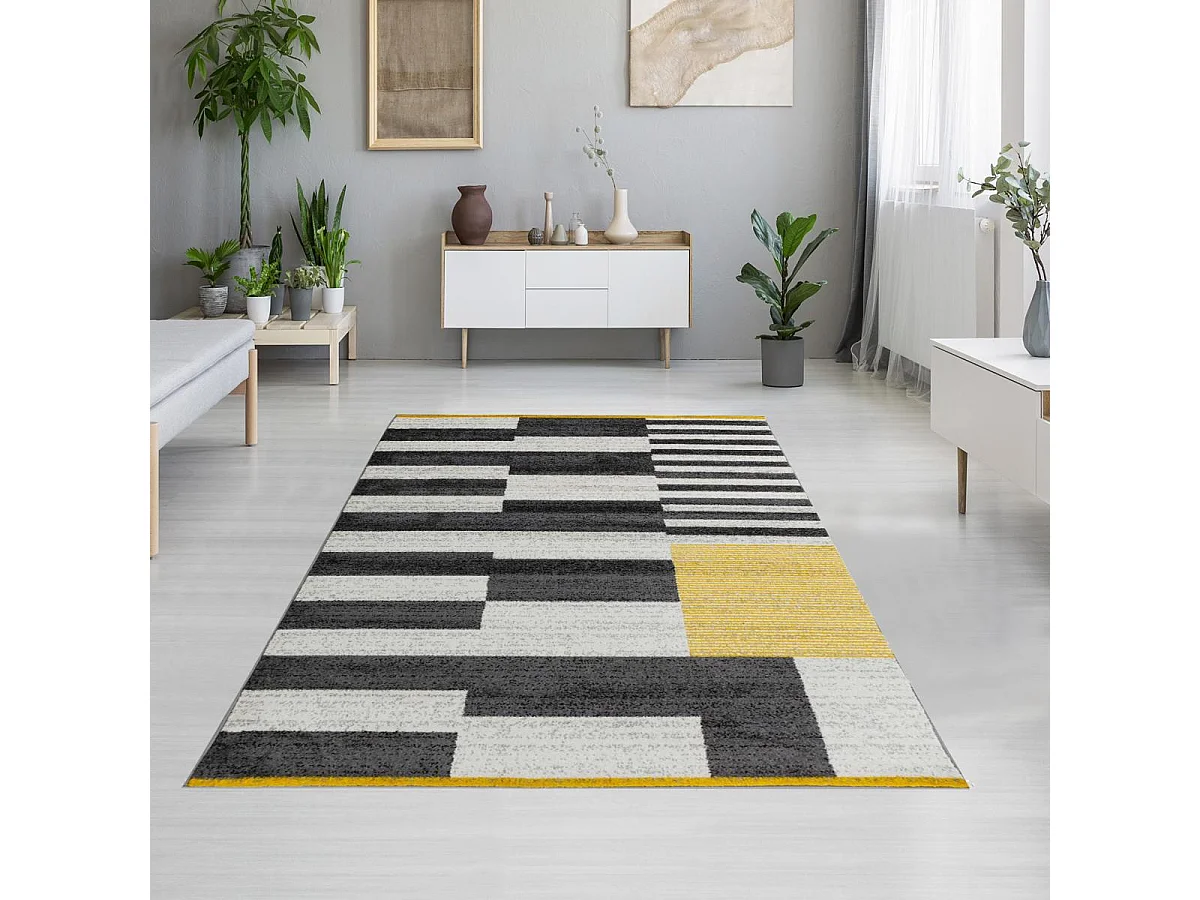 tappeto da ingresso 50x80 tessuto motivo geometrico rettangolo giallo e grigio LIGNAL