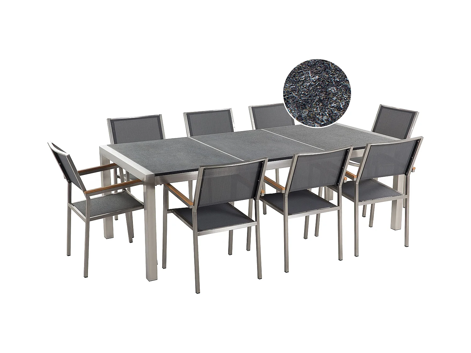 Gartenmöbel Set Tisch 220 cm mit 3 Platten in Schwarz 6 Stühle in Grau Grosseto